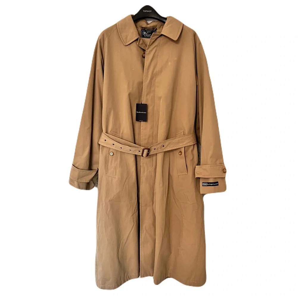 NWT Polo Ralph Lauren Tan Gabardine Cotton, Wool-Lined Raincoat Coat, Size 42R